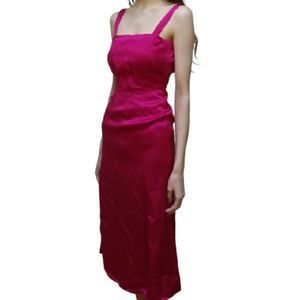 Handmade satin midi slip dress with matching bolero, magenta